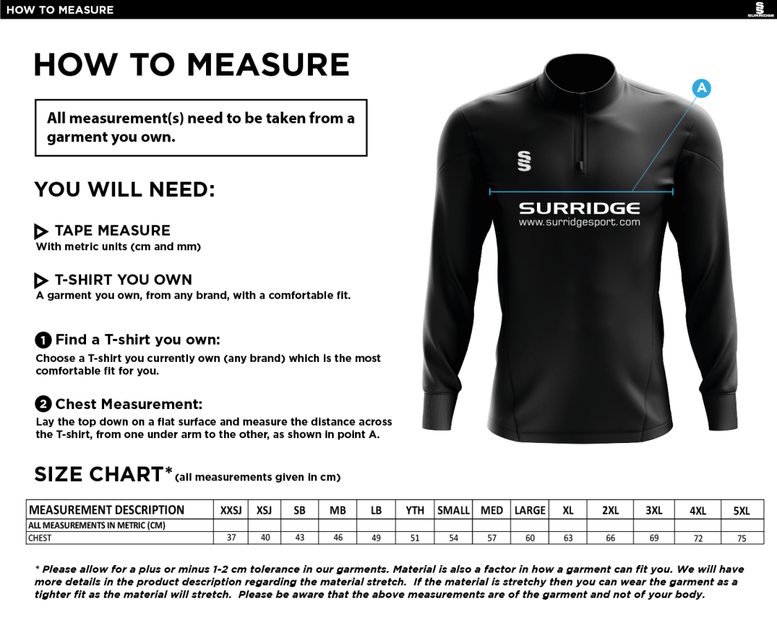 Maori Oxshott CC - Blade Performance Top - Size Guide