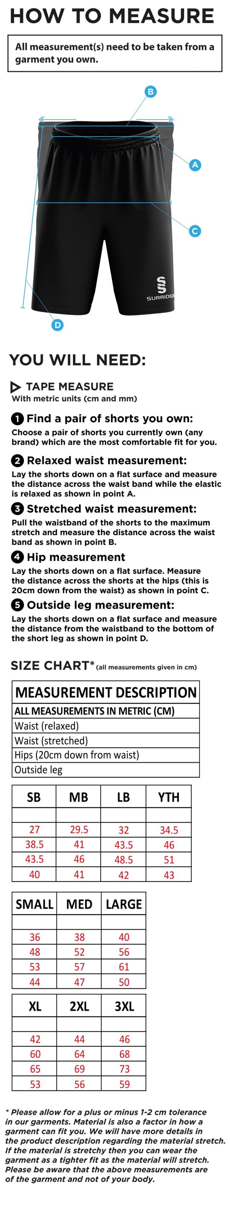 Maori Oxshott CC - Blade Shorts - Size Guide