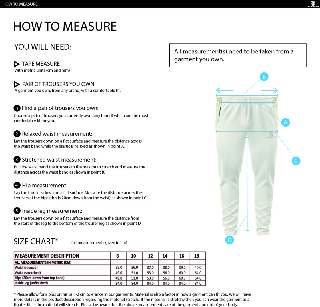 MAORI OXSHOTT CC Ergo Playing Women`s Pant - Size Guide