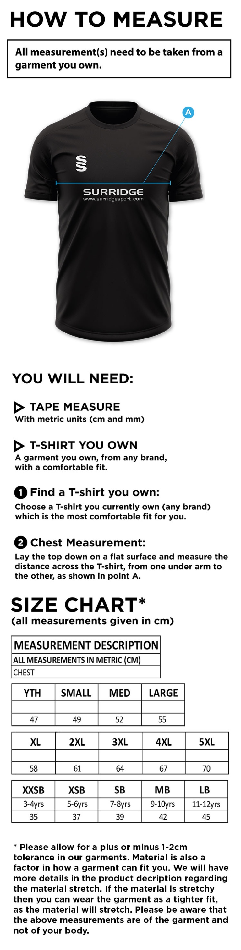Maori Oxshott CC - Blade Training Shirt - Size Guide
