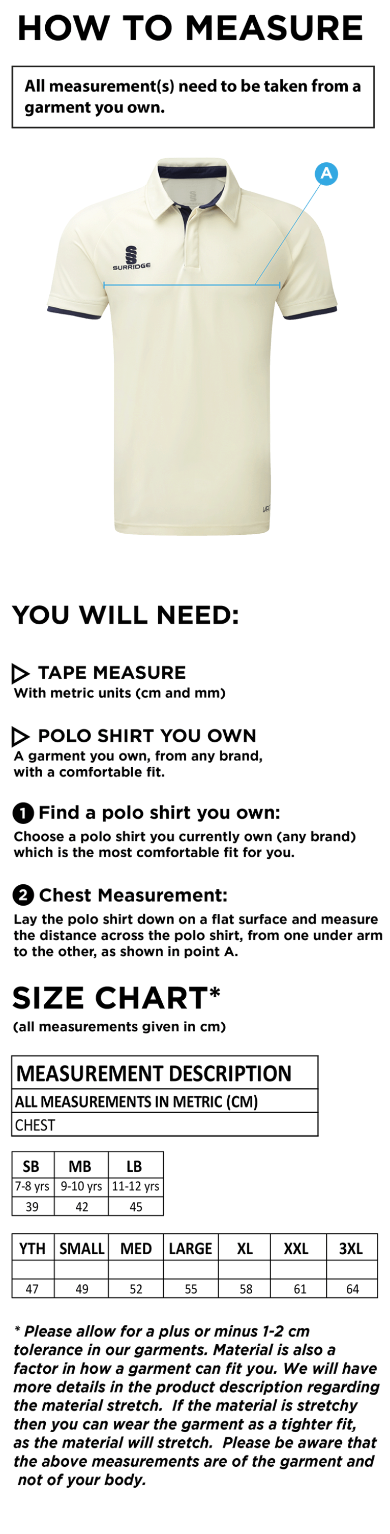 Maori Oxshott CC - Ergo S/S Shirt - Size Guide