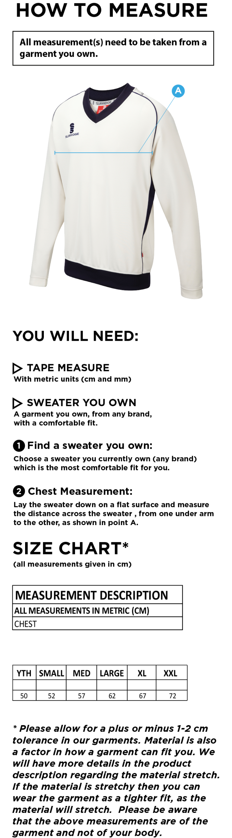 Maori Oxshott CC - Curve Long Sleeved Sweater - Size Guide