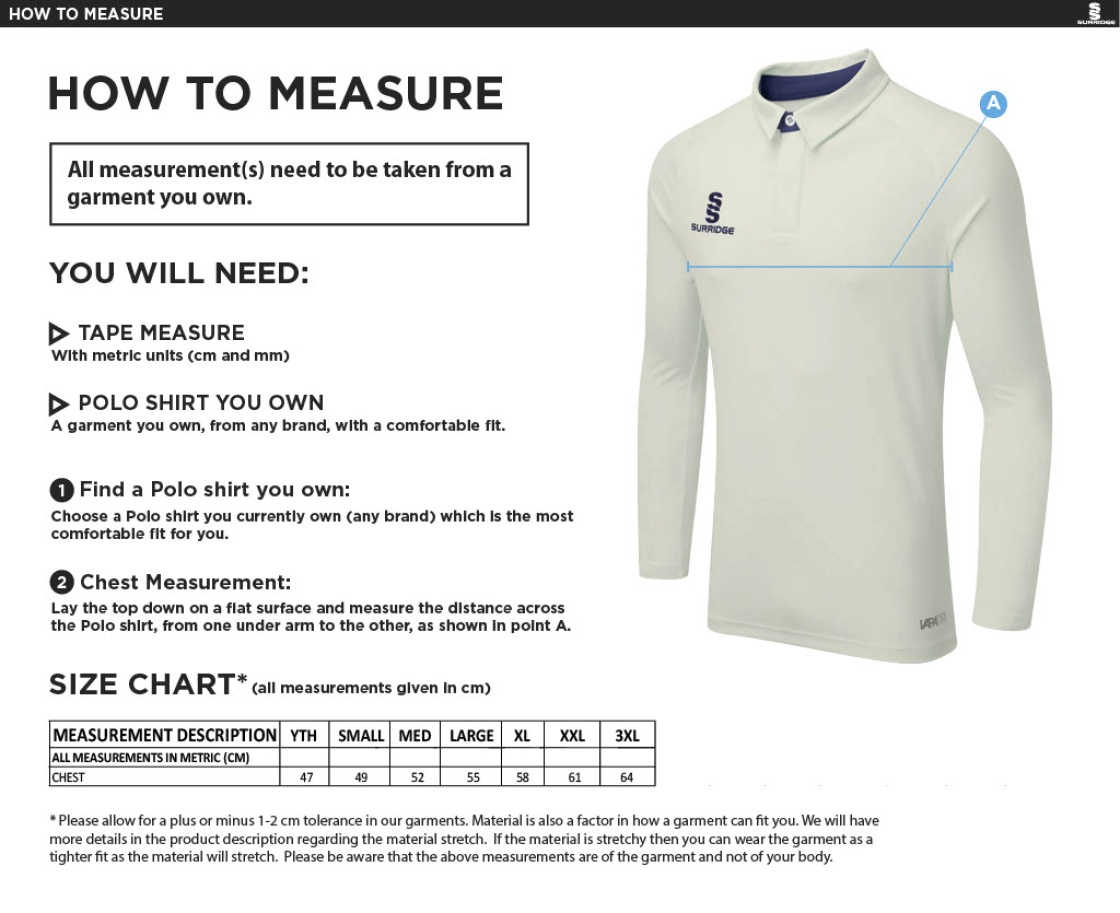 Maori Oxshott CC - Ergo L/S Shirt - Size Guide