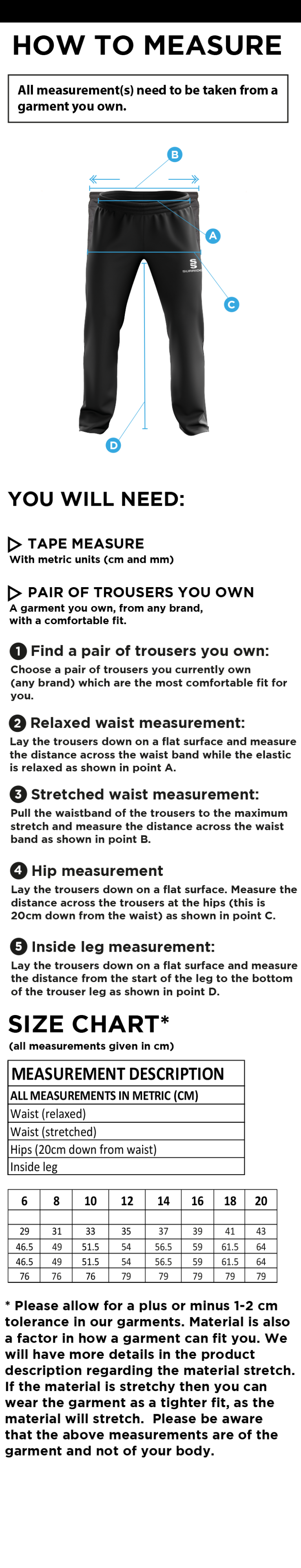 MAORI OXSHOTT CC Classic Tracksuit Pant 3/4 Zip Length Navy Female - Size Guide