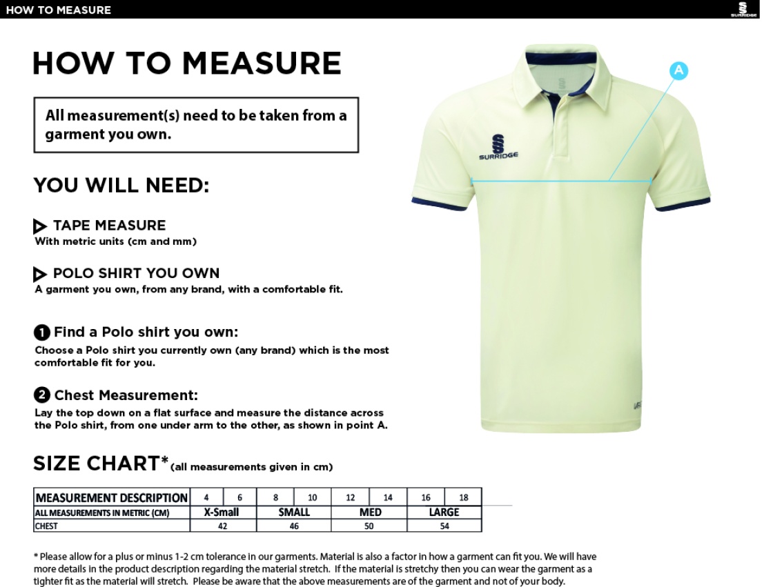 MAORI OXSHOTT CC Dual Cricket Shirt Short Sleeve Womens - Size Guide