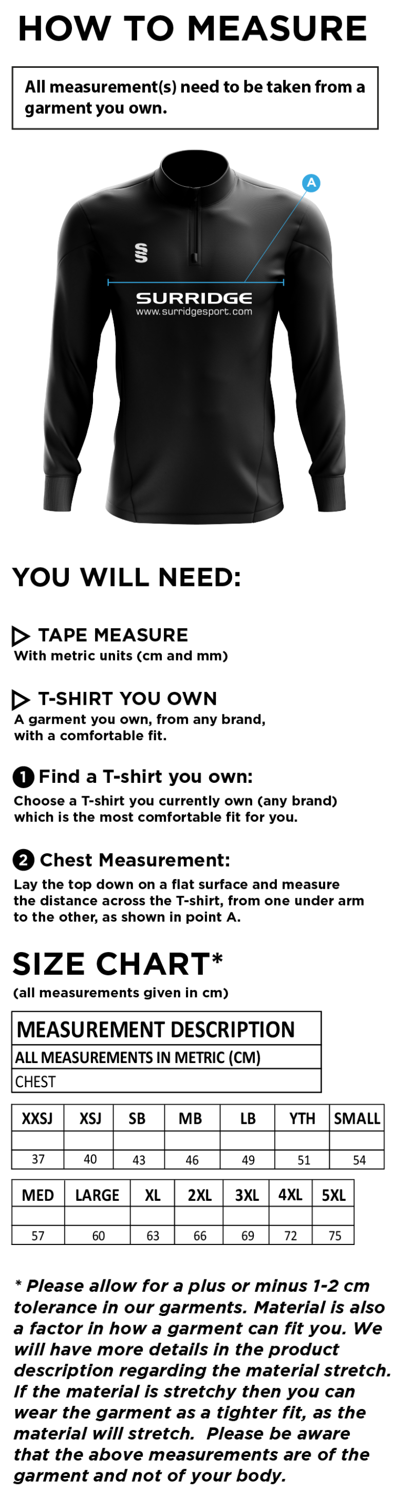 Maori Oxshott CC - Blade Performance Top - Size Guide