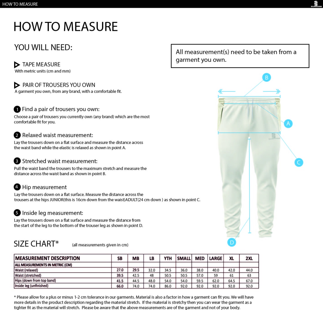 Maori Oxshott CC - Tek Playing Pant - Size Guide
