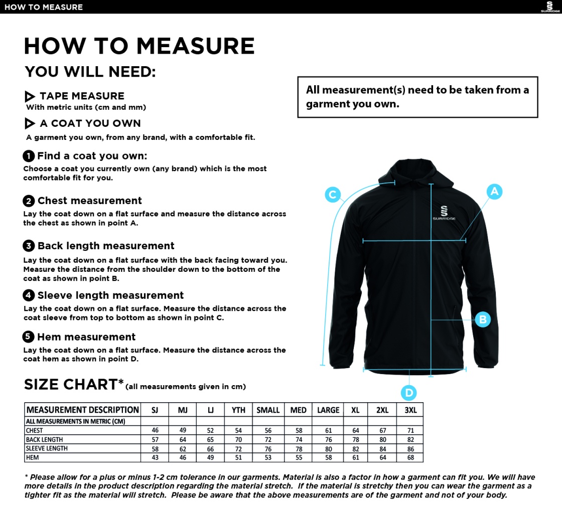 MAORI OXSHOTT CC Dual Elite 1/4 Zip Hoody / Rain Jacket : Navy - Size Guide
