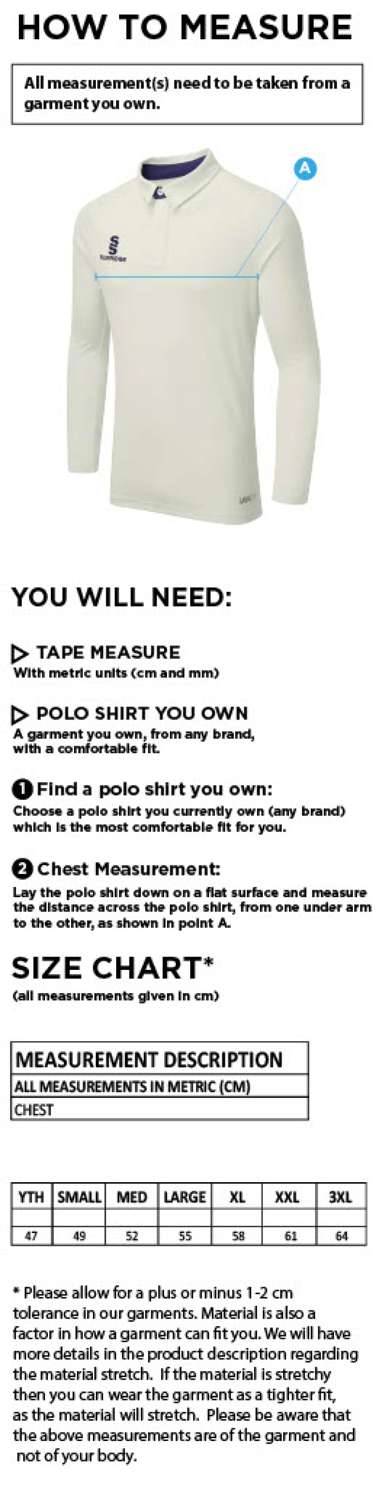 Maori Oxshott CC - Ergo L/S Shirt - Size Guide