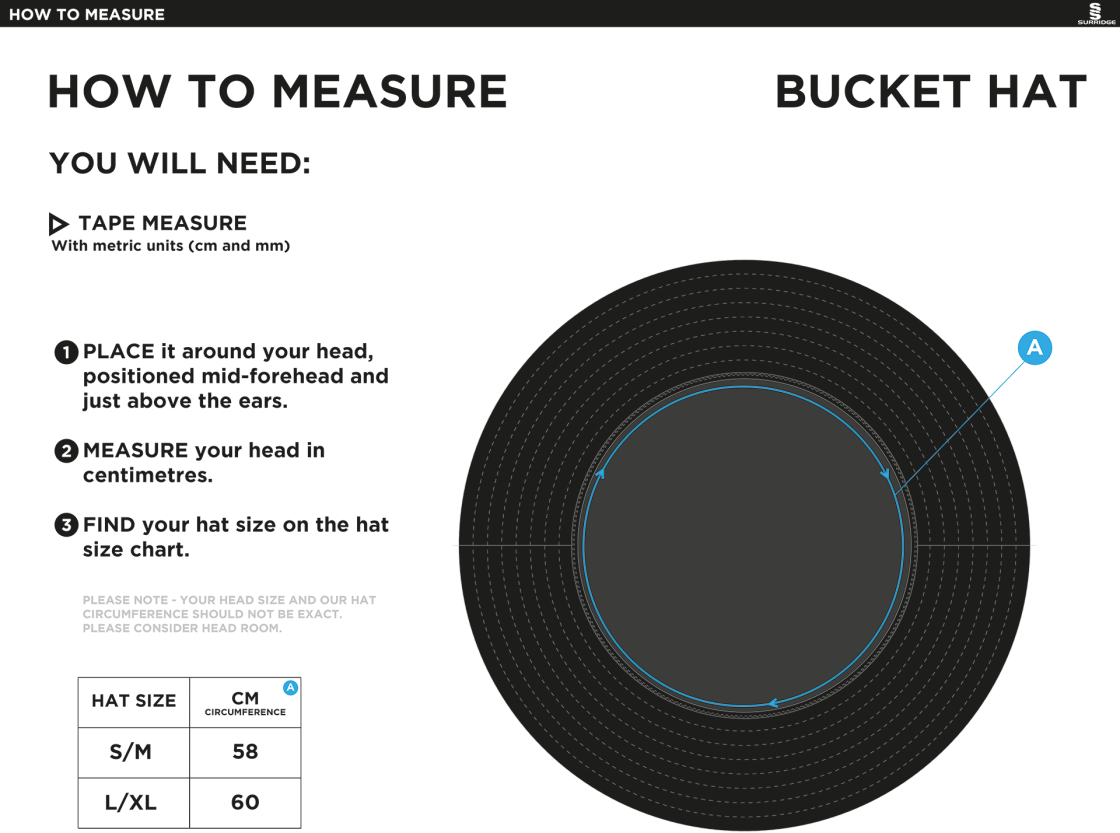 MAORI OXSHOTT Dual Bucket Hat - Navy - Size Guide